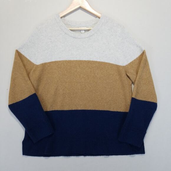 J. Crew Factory Sweaters - J Crew Sweater Womens XXL Wool Color block crewneck extra soft yarn Acorn Navy